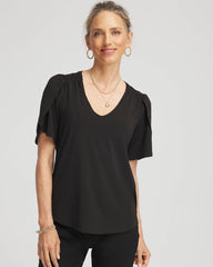 Chico's Discount - Petal-Sleeve Voop Neck Tee