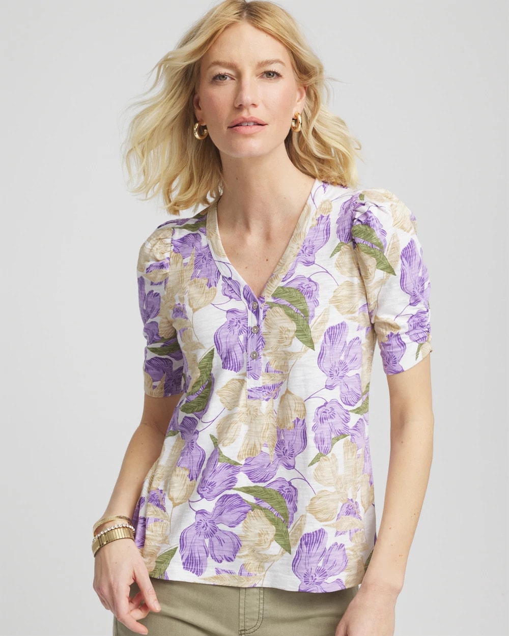 Chico's Sale - Floral Slub Henley Tee
