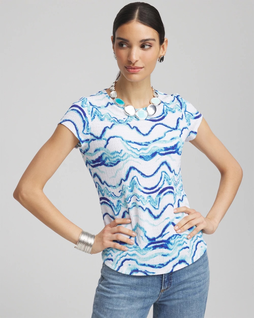 Chico's Outlet - Ocean Waves Cap Sleeve Dolman Tee