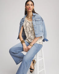 Chico's US - Panther Sweater-Trim Linen Tee