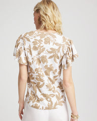 Chico's / Linen Leaf Print Flutter Sleeve Tee