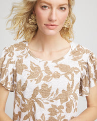 Chico's / Linen Leaf Print Flutter Sleeve Tee