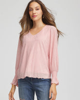 Chico's For Sale - Crinkle Bodre Voop Neck Top