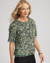 Chico's / Foiled Mesh Ruffle Crop Tee