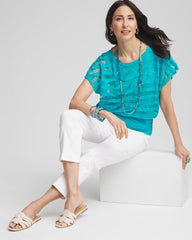 Chico's Online - Embroidered Striped Banded Bottom Top