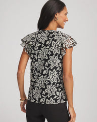 Chico's Lace Floral-Burnout Henley Tee