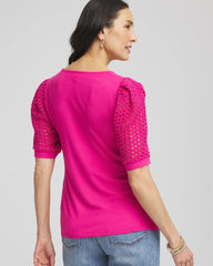 Chico's Online - Touch of Cool™ Crochet Lace Square-Neck Tee