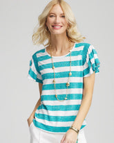 Chico's Outlet - Linen Metallic Striped Flutter-Sleeve Tee