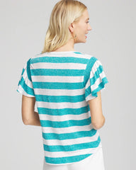 Chico's Outlet - Linen Metallic Striped Flutter-Sleeve Tee