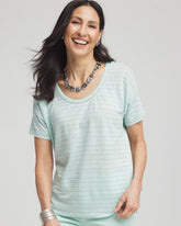 Chico's US - Striped Sweater-Trim Linen Tee