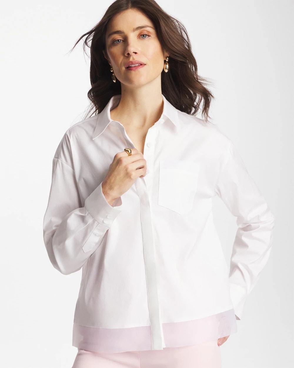 Chico's For Sale - Poplin Organza Collared Shirt