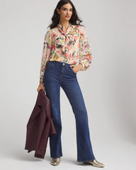 Chico's / Floral Jacquard Tie-Front Blouse