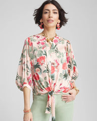 Chico's Sale - Floral Satin Tie-Front Pullover Top