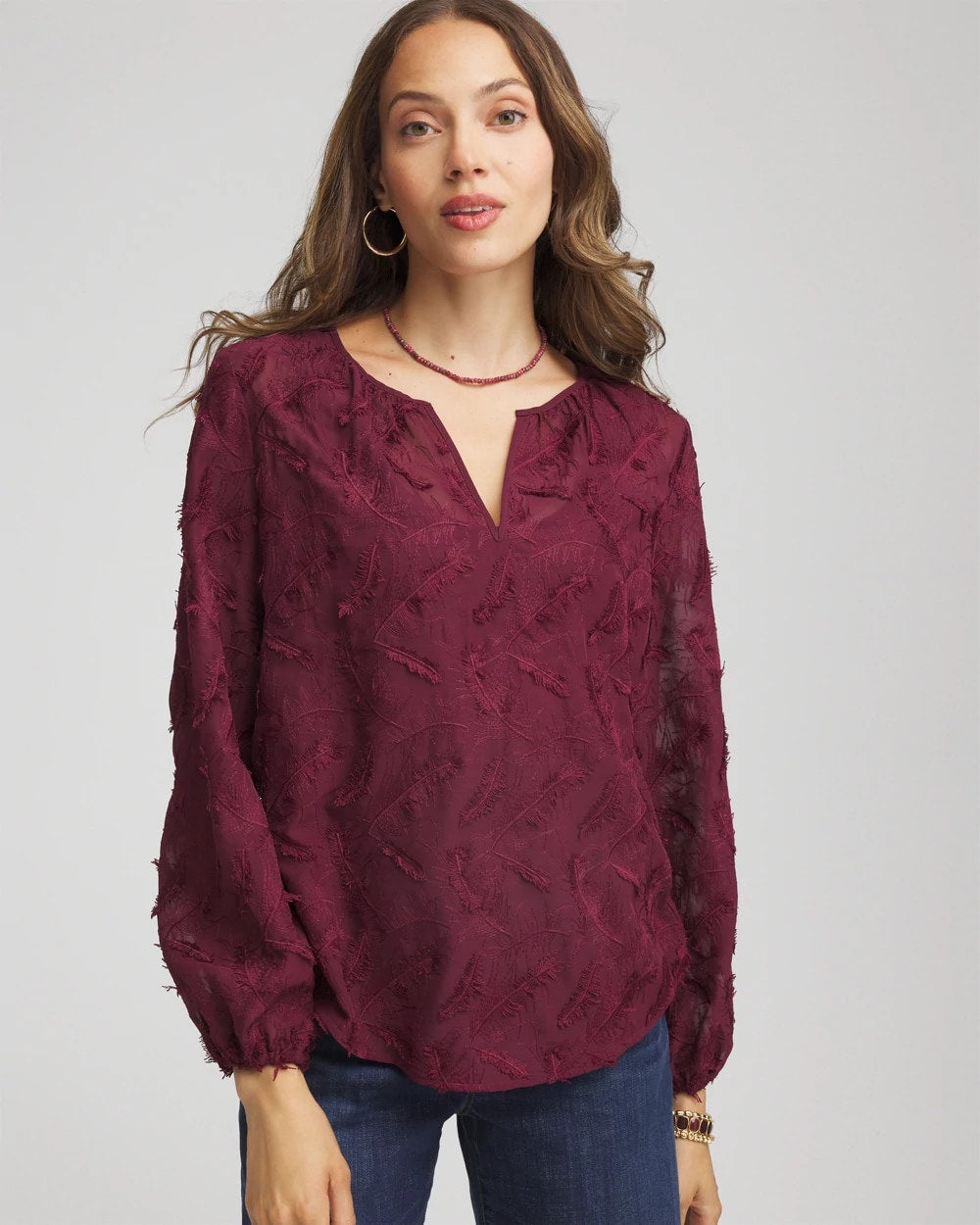 Chico's Outlet - Feathered Pullover Peasant Blouse