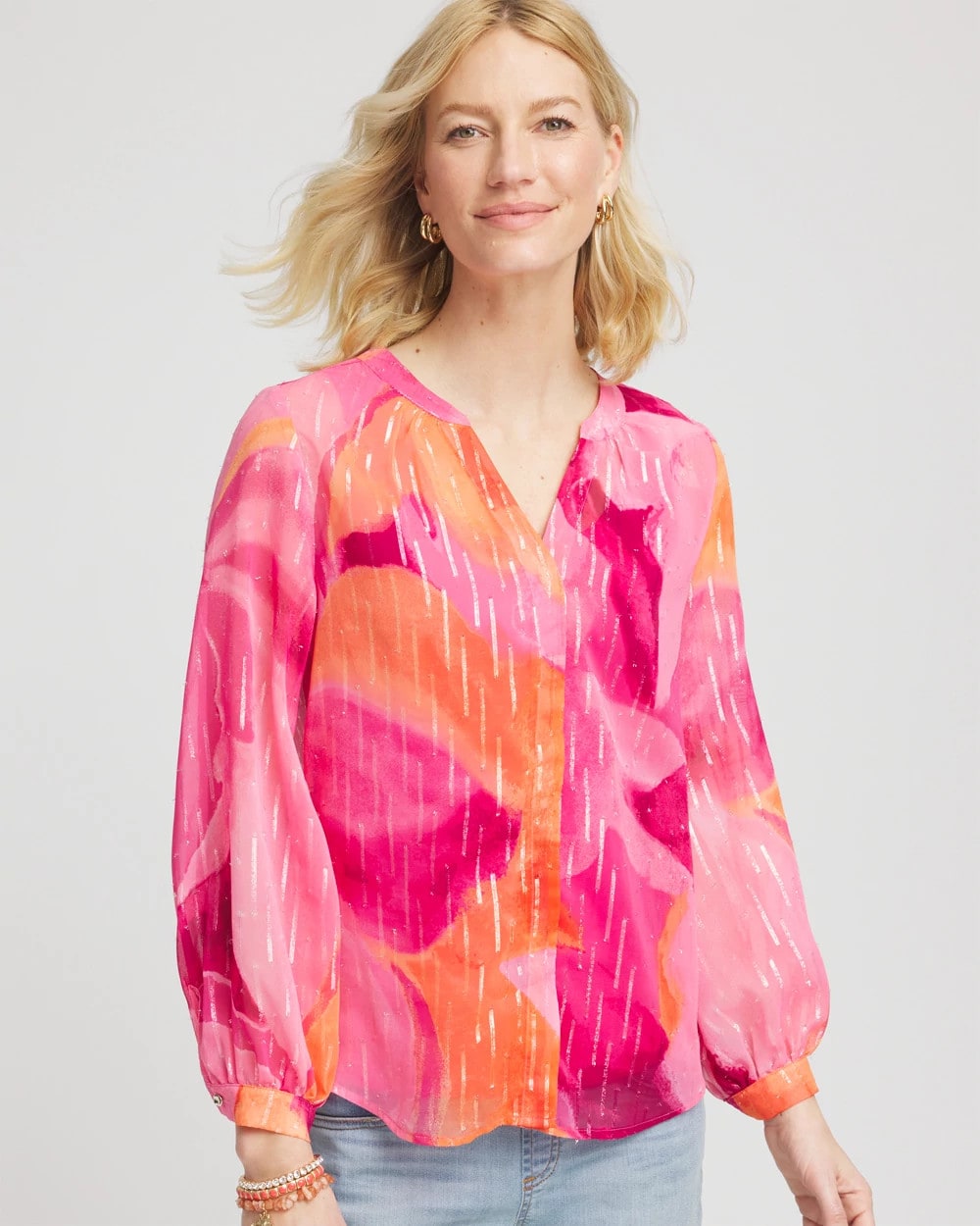 Chico's / Watercolor Classic Fit Chiffon Blouse