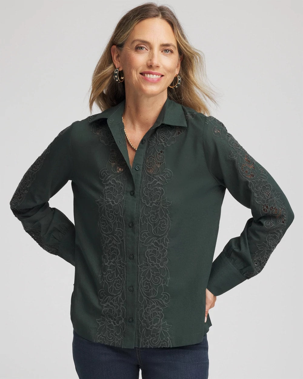 Chico's For Sale - Lace Cotton Voile Shirt