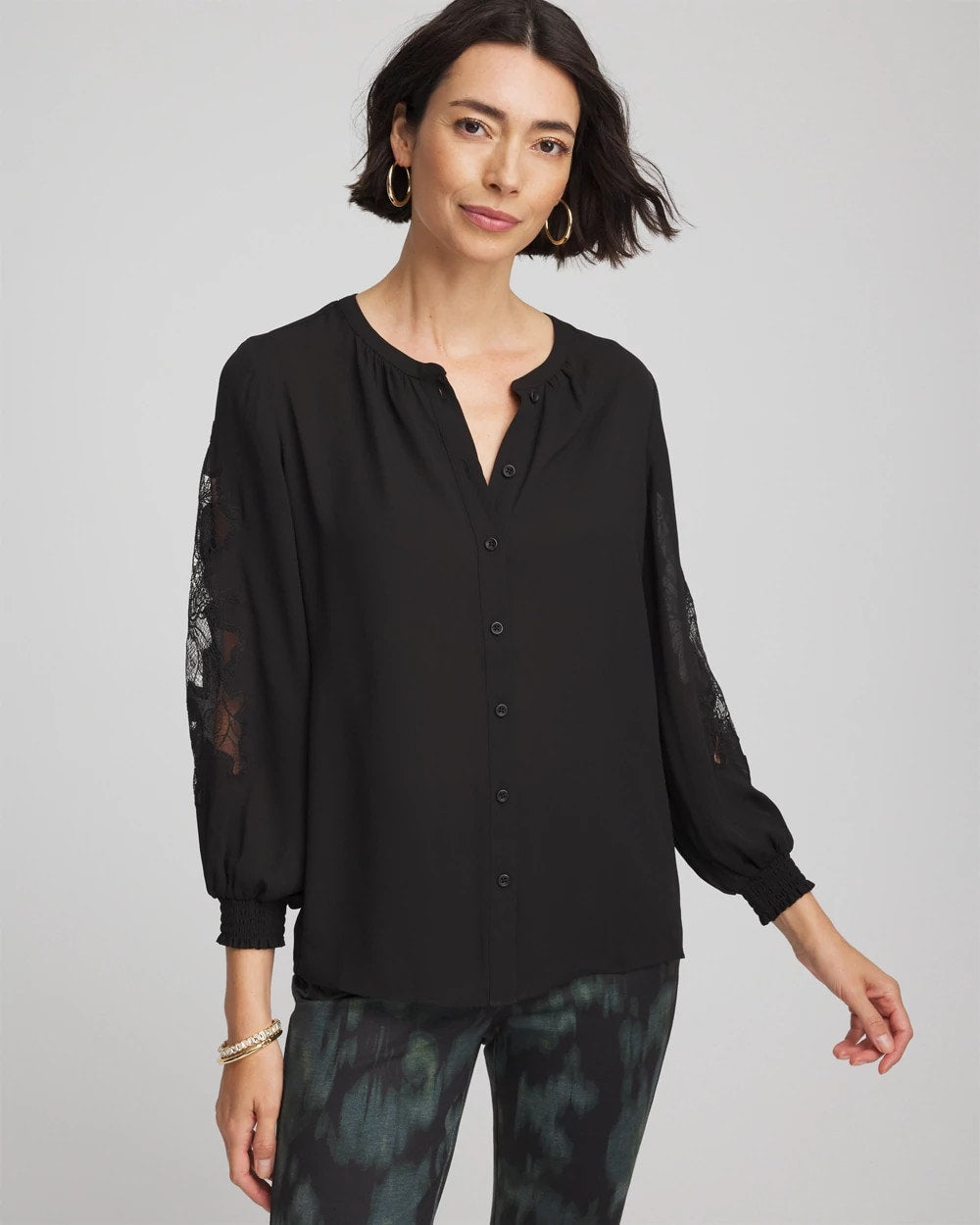 Chico's US - Crepe Banded Collar Blouse