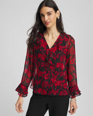 Chico's Discount - Georgette Clip Dot Ruffle Blouse