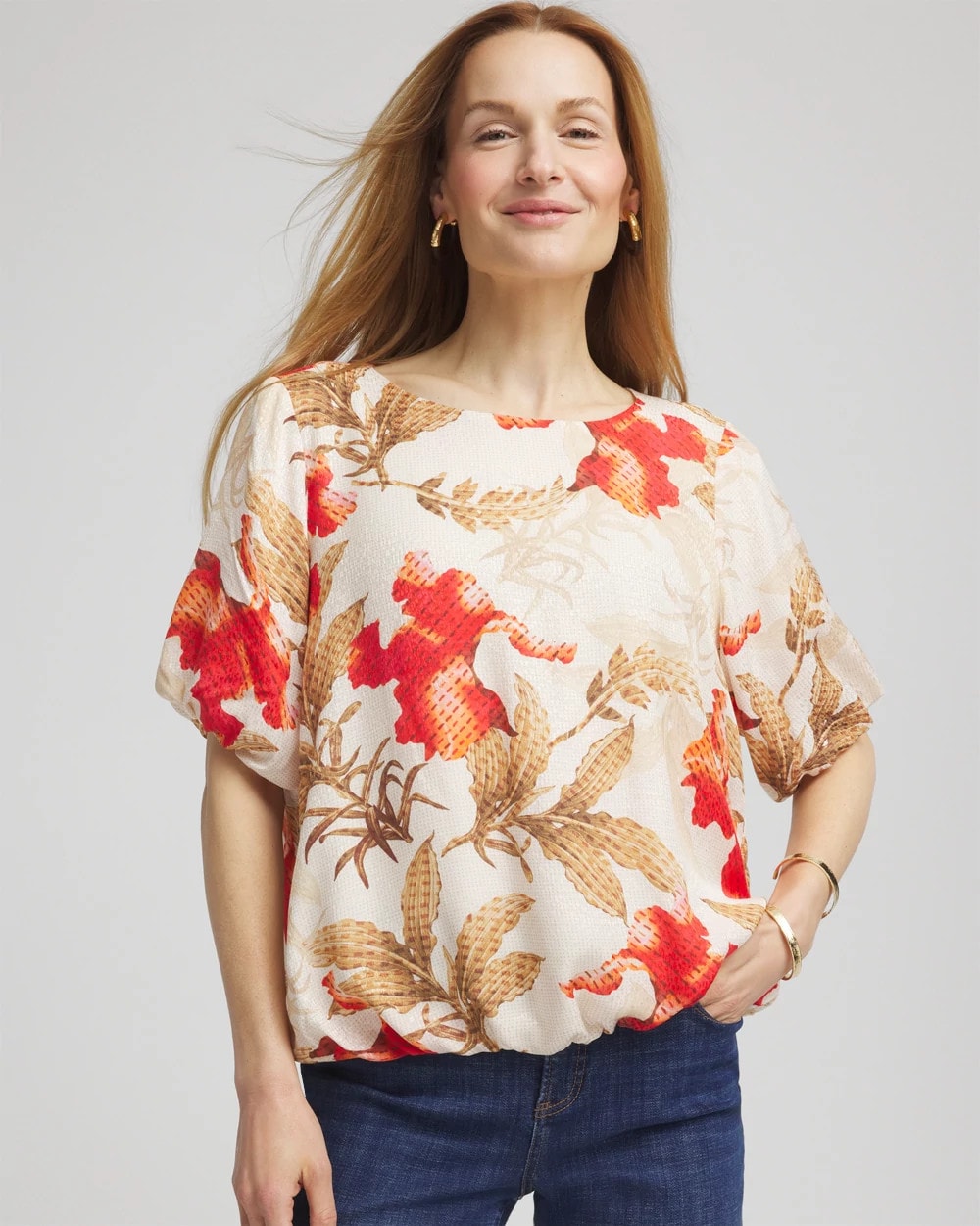 Chico's Online - Floral Bubble-Hem Blouse