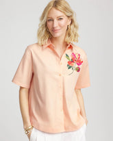 Chico's / No Iron™ Embroidered Floral Short-Sleeve Shirt