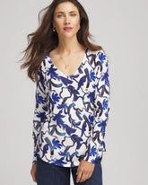 Chico's Discount - Ella V-Neck Blue-Petals Pullover Sweater