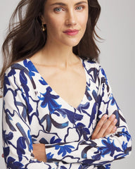 Chico's Discount - Ella V-Neck Blue-Petals Pullover Sweater