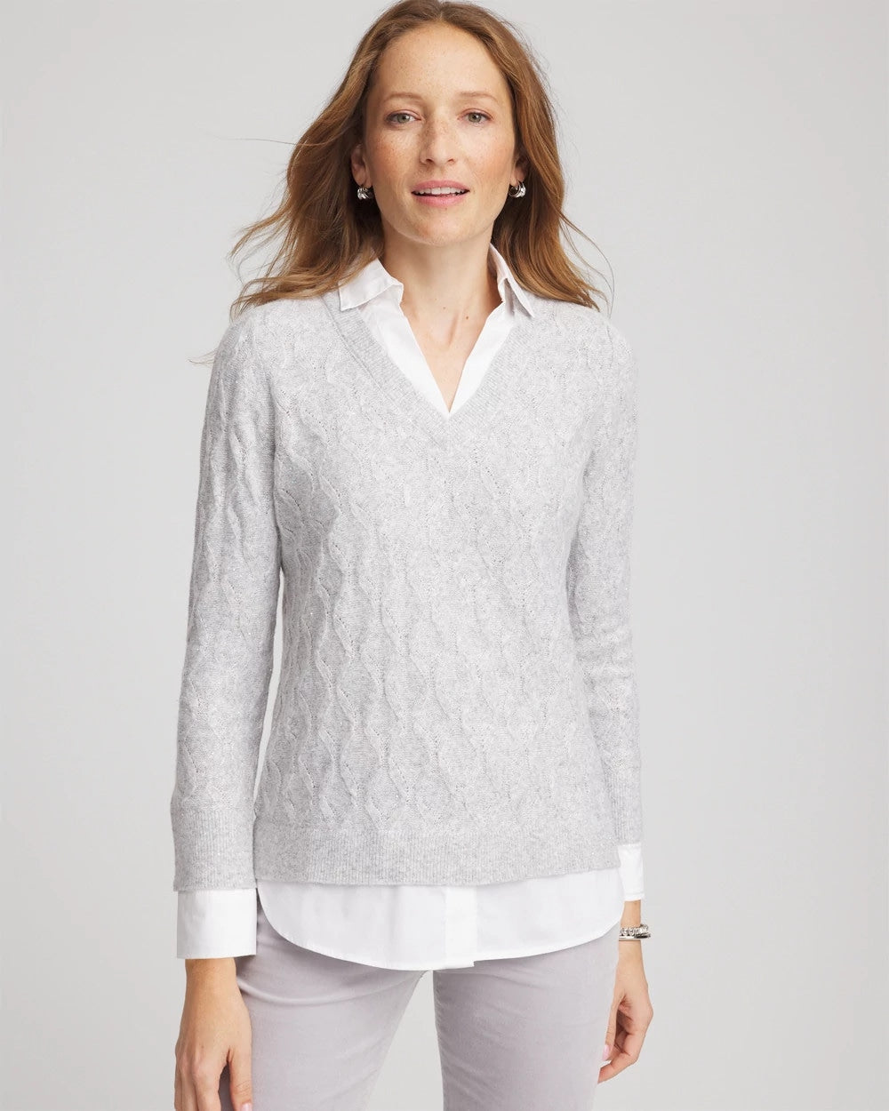 Chico's Discount - Classic Built-In Shirt Knit Sweater