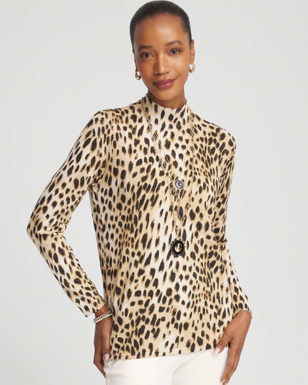 Chico's Outlet - Ella Mockneck Animal-Print Pullover Sweater