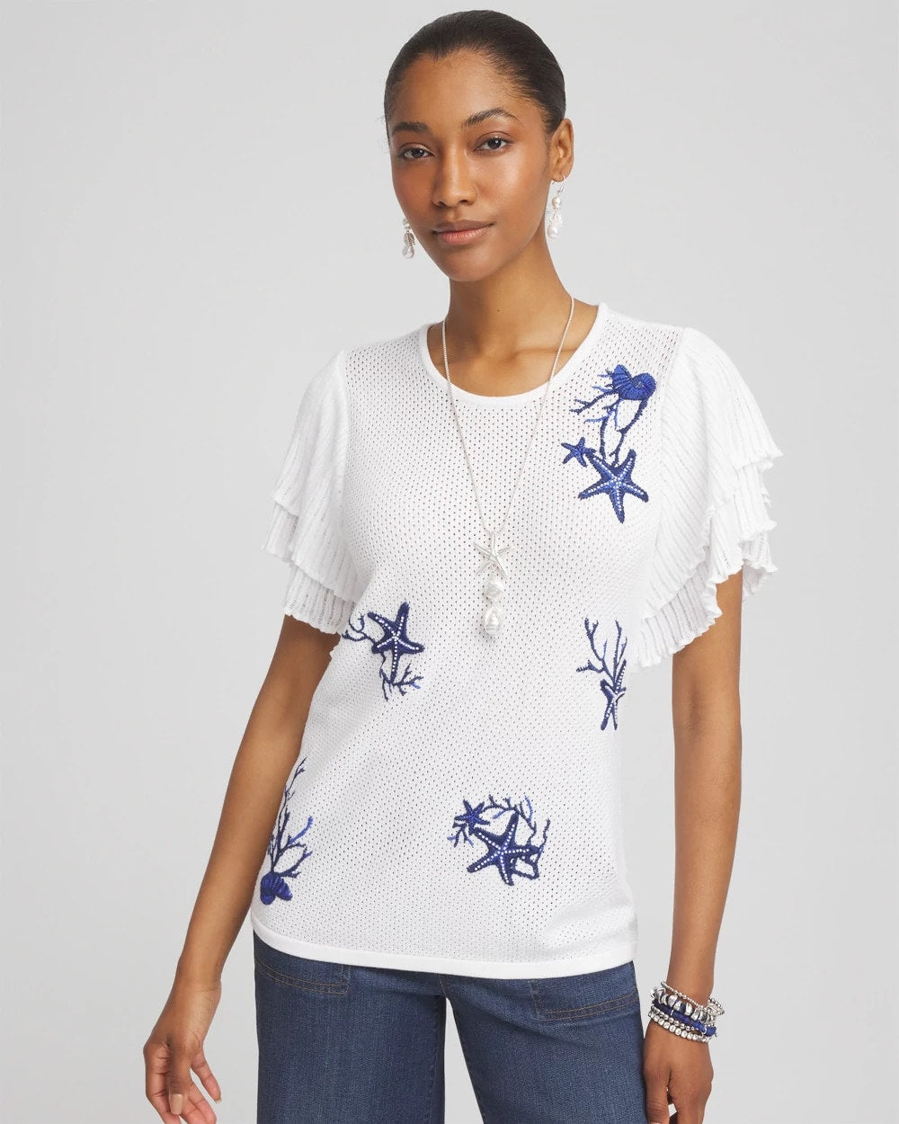 Chico's / Ocean Motif Pullover Sweater