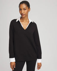 Chico's For Sale - Embellished Layered Collar Shirt Sweater