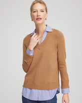 Chico's Discount - Camel Built-In Shirt Knit Sweater