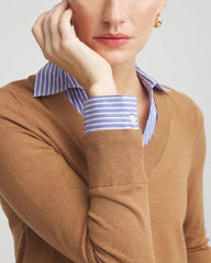 Chico's Discount - Camel Built-In Shirt Knit Sweater