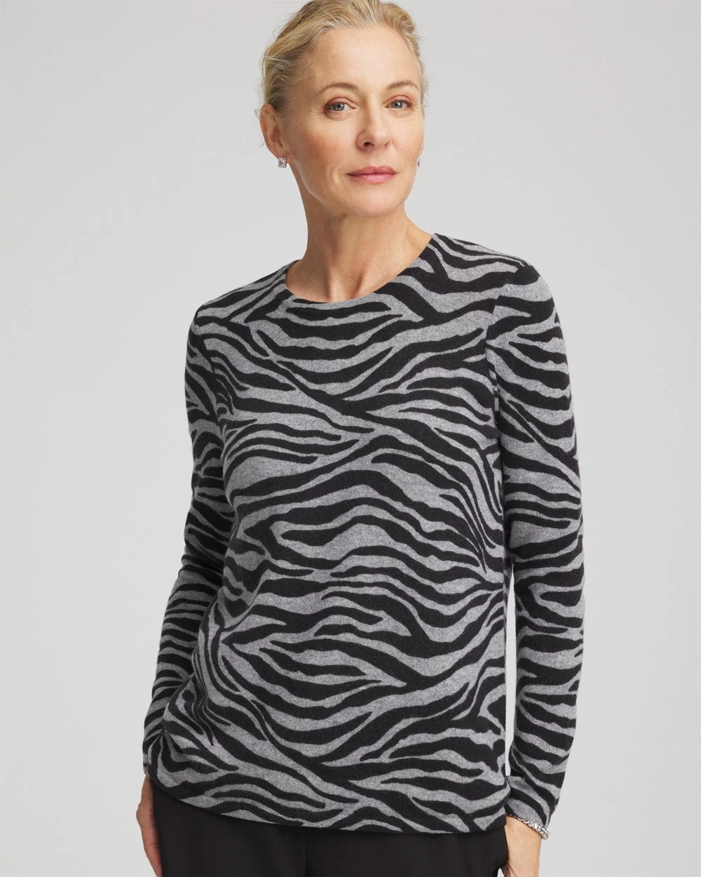 Chico's For Sale - Cashmere Zebra Long-Sleeve Pullover Sweater