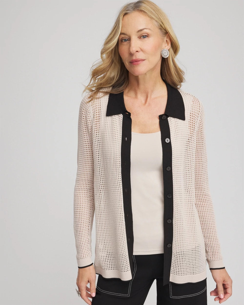 Chico's / Pointelle Polo Cardigan
