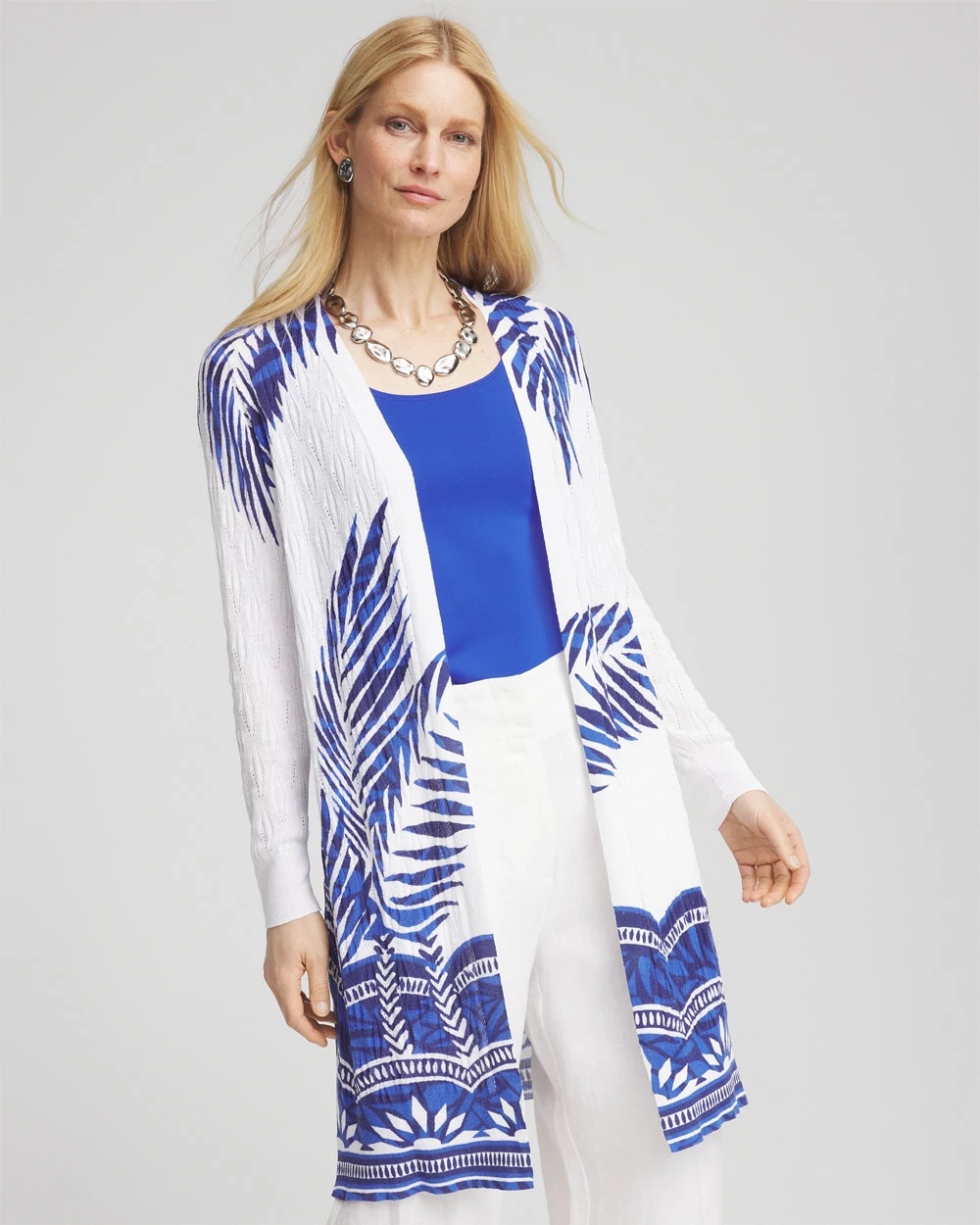 Chico's US - Island Motif Pointelle Long Cardigan