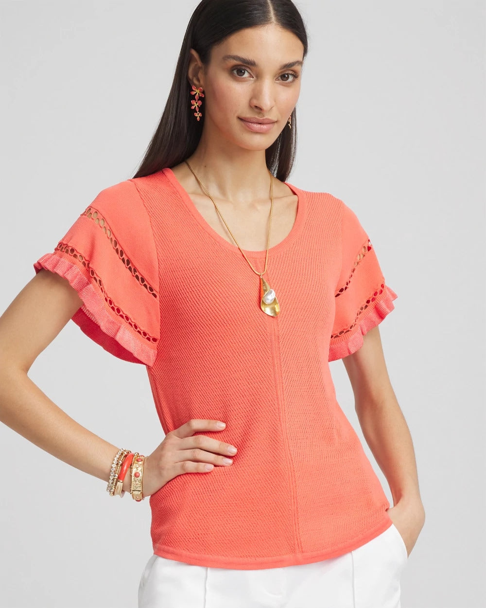 Chico's / Cutout Short-Sleeved Pullover Sweater