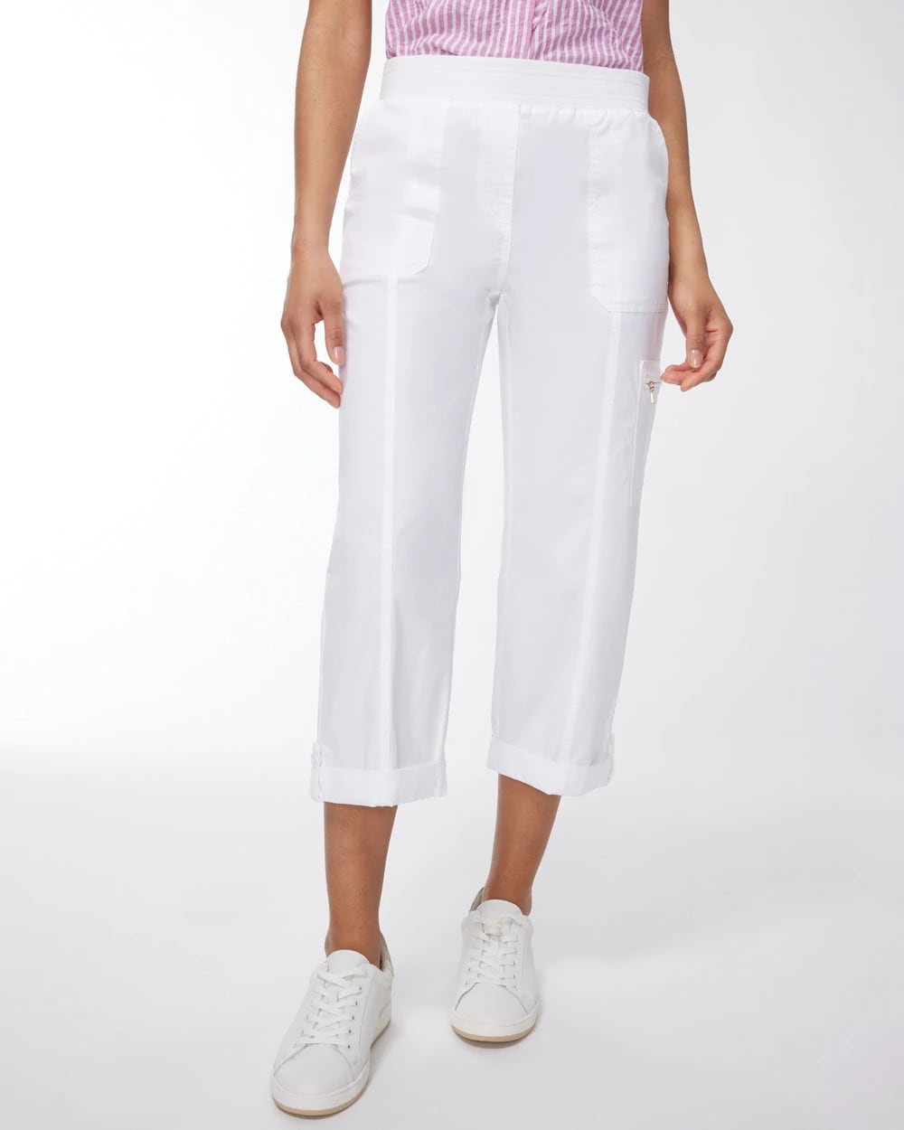 Chico's Sale - Alabaster Poplin Cropped Roll Tab Pants