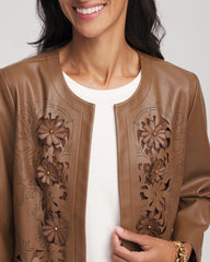 Chico's / Floral Cutwork Faux Leather Jacket
