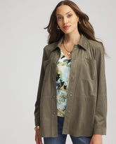 Chico's For Sale - Suede Collared Long-Sleeved Shacket
