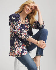 Chico's / Floral Ruched Sleeve Blazer