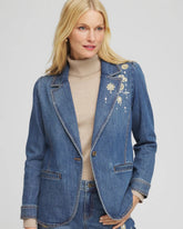Chico's Sale - Pearl Brooch Denim Blazer