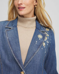 Chico's Sale - Pearl Brooch Denim Blazer