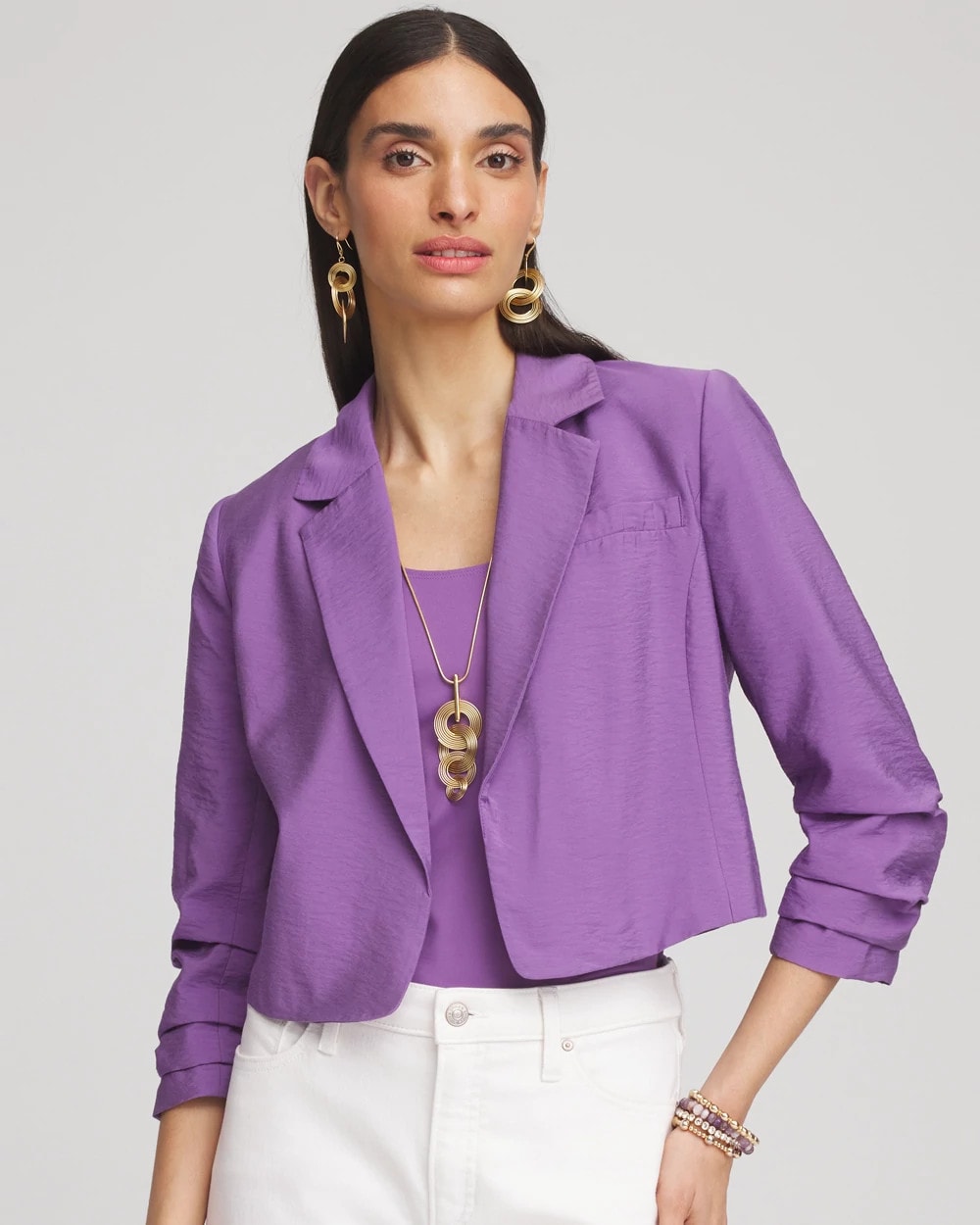 Chico's / Cropped Ruched Sleeve Blazer