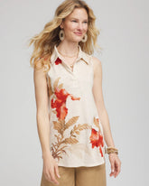 Chico's / Floral Slub Sleeveless Collared Tunic