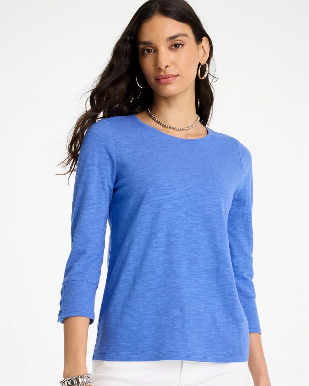 Chico's On Sale - Cotton Slub 3/4 Sleeve Button Tee