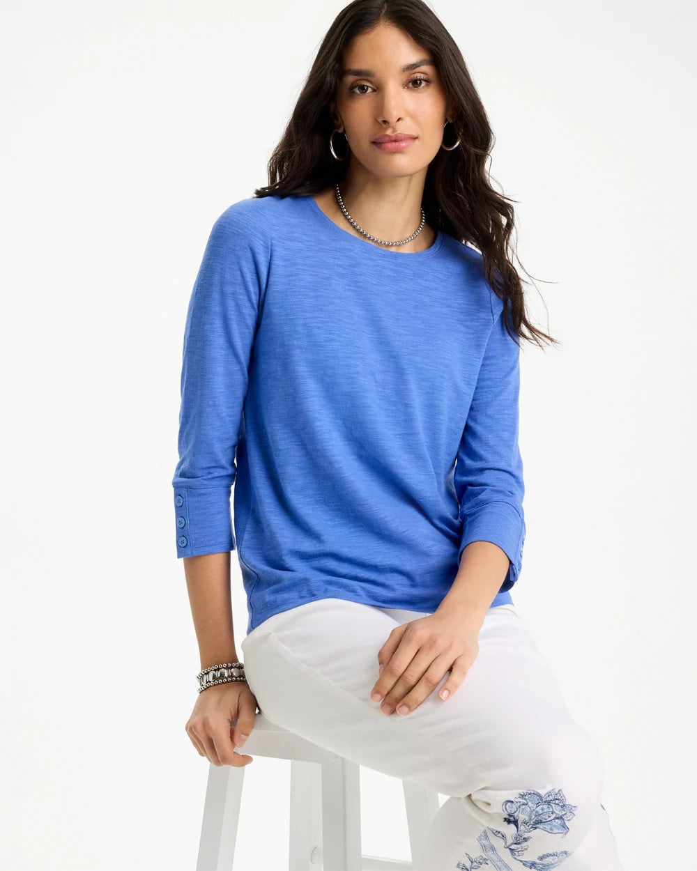 Chico's On Sale - Cotton Slub 3/4 Sleeve Button Tee