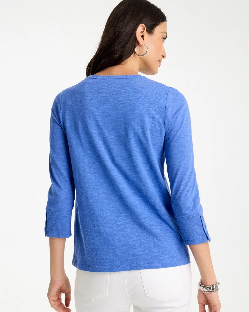 Chico's On Sale - Cotton Slub 3/4 Sleeve Button Tee