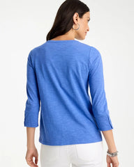 Chico's On Sale - Cotton Slub 3/4 Sleeve Button Tee