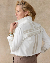 Chico's Discount - Embroidered Cropped Denim Trucker Jacket