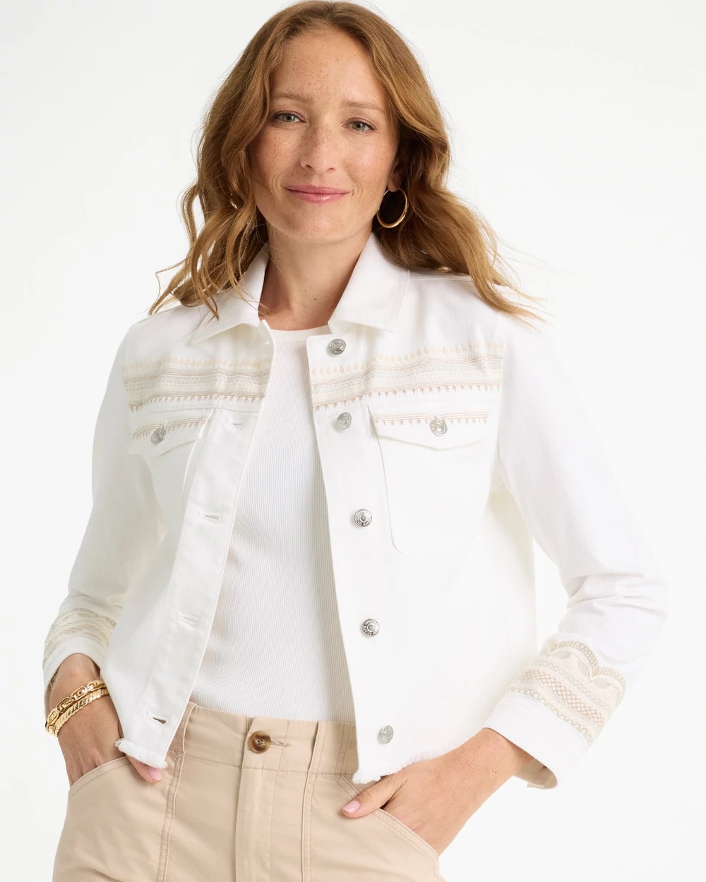 Chico's Discount - Embroidered Cropped Denim Trucker Jacket